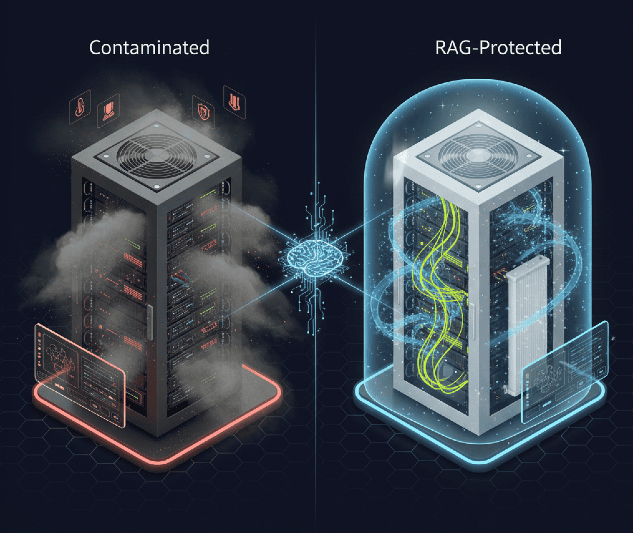 Contaminated vs RAG-Protected Server Environments