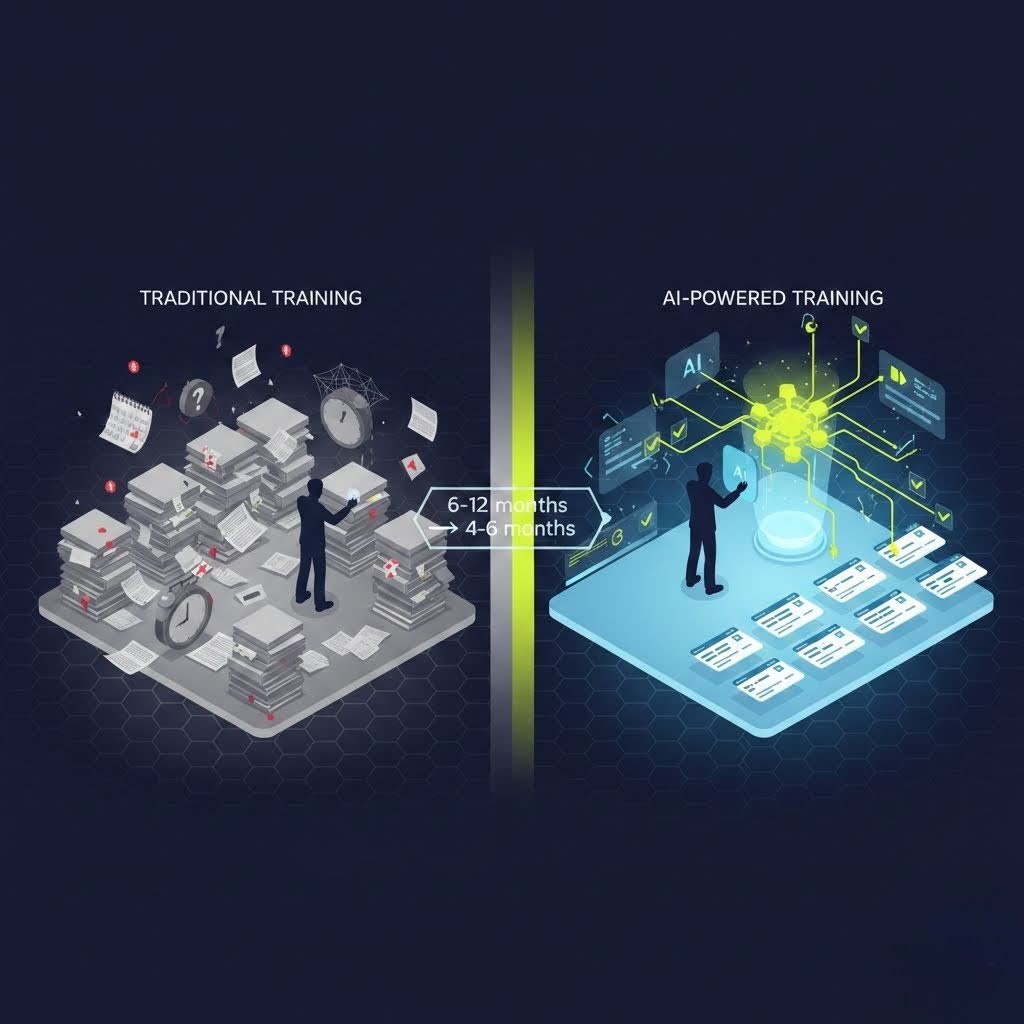 Traditional Training vs AI-Powered Training - Transforming onboarding from 6-12 months to 4-6 months